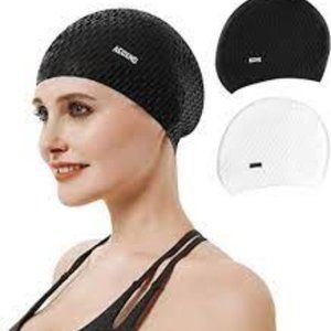 Aegend Silicone Swimming Caps for Long Hair Two pack White/Black New